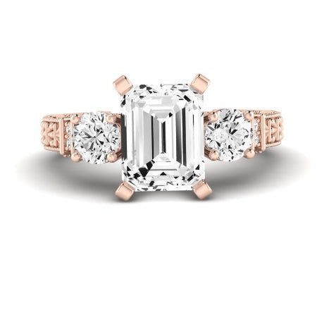 Angelonia Moissanite Matching Band Only (does Not Include Engagement Ring) For Ring With Emerald Center rosegold