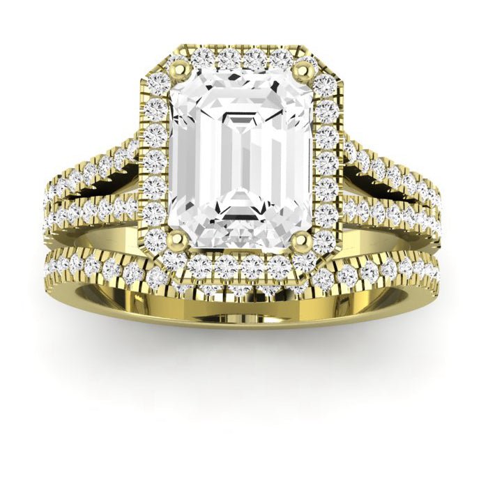 Silene Moissanite Matching Band Only ( Engagement Ring Not Included) For Ring With Emerald Center yellowgold