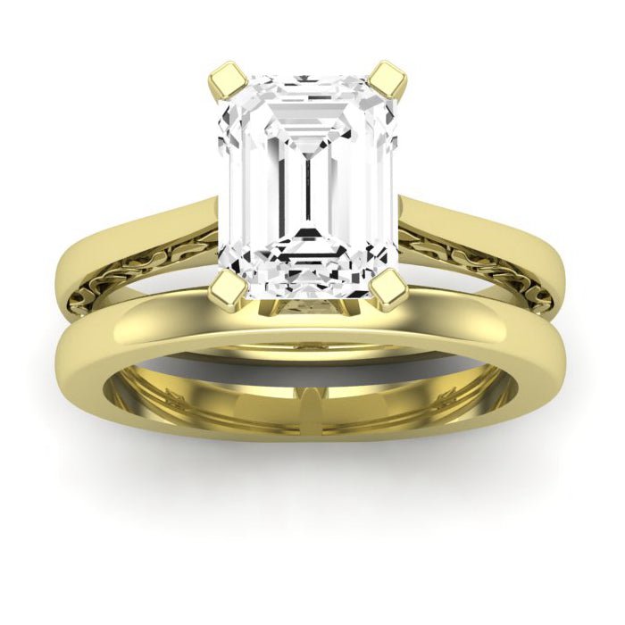 Astilbe Moissanite Matching Band Only (does Not Include Engagement Ring)  For Ring With Emerald Center yellowgold