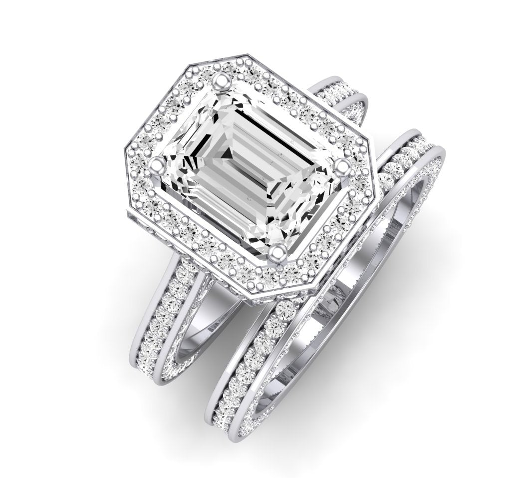 Buttercup Moissanite Matching Band Only (does Not Include Engagement Ring)  For Ring With Emerald Center whitegold