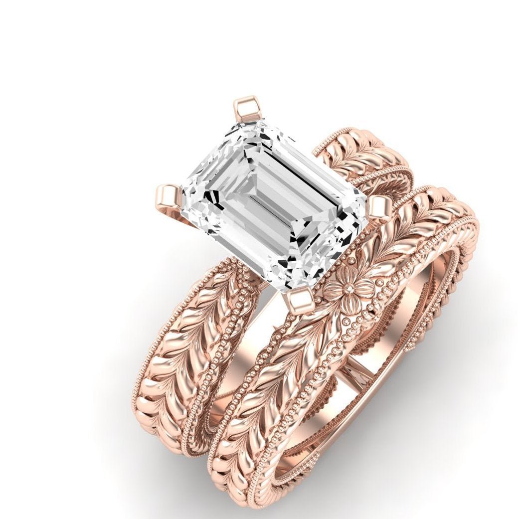 Azalea Moissanite Matching Band Only (does Not Include Engagement Ring) For Ring With Emerald Center rosegold