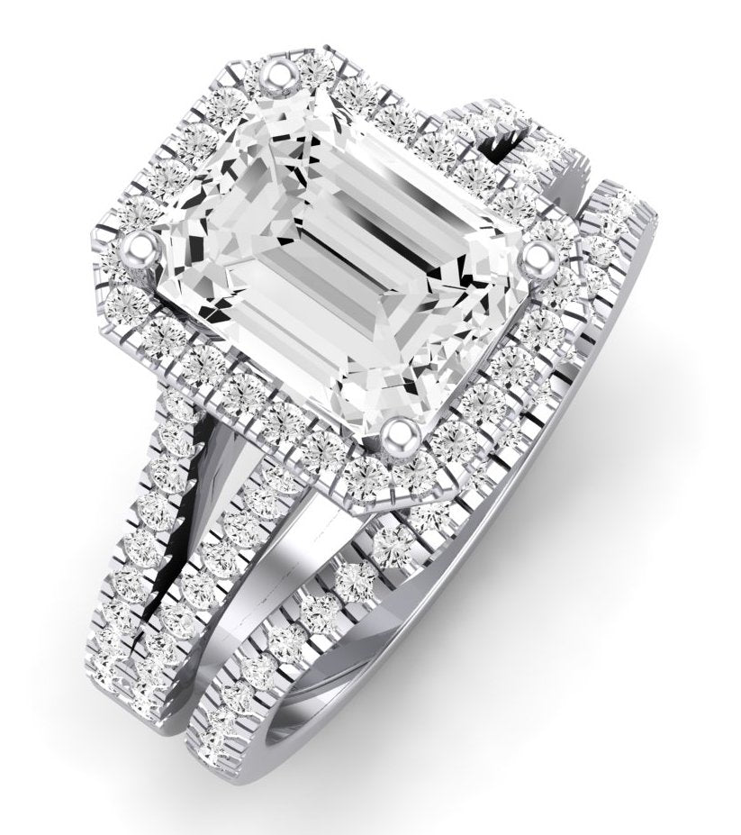 Silene Moissanite Matching Band Only ( Engagement Ring Not Included) For Ring With Emerald Center whitegold