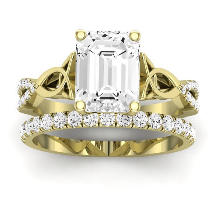 Pavonia Moissanite Matching Band Only (does Not Include Engagement Ring)  For Ring With Emerald Center yellowgold