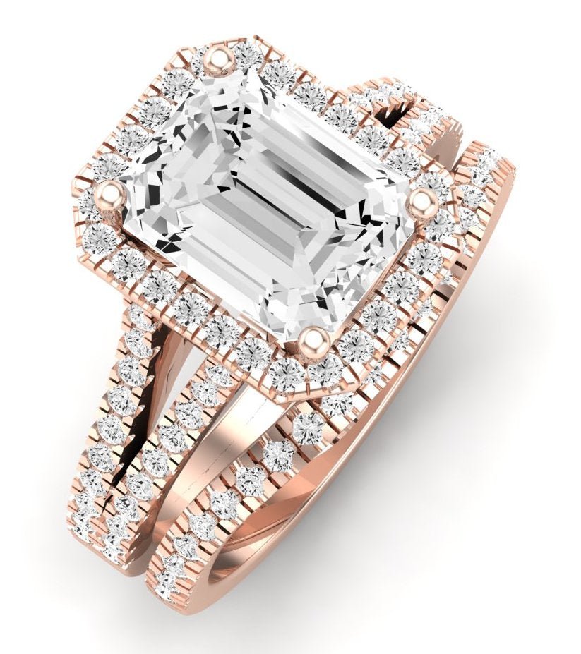 Silene Moissanite Matching Band Only ( Engagement Ring Not Included) For Ring With Emerald Center rosegold