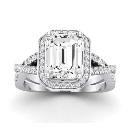 Moonflower Moissanite Matching Band Only ( Engagement Ring Not Included) For Ring With Emerald Center whitegold