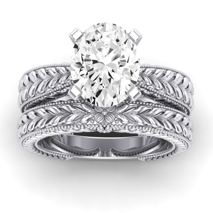 Azalea Moissanite Matching Band Only (does Not Include Engagement Ring) For Ring With Oval Center whitegold