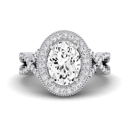 Clover Moissanite Matching Band Only ( Engagement Ring Not Included)  For Ring With Oval Center whitegold