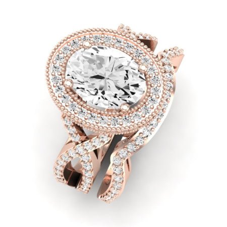 Clover Moissanite Matching Band Only ( Engagement Ring Not Included)  For Ring With Oval Center rosegold