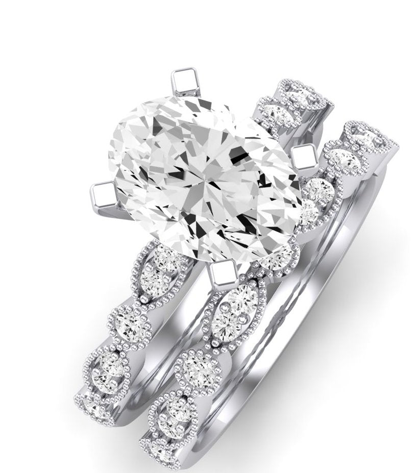 Marigold Moissanite Matching Band Only (does Not Include Engagement Ring) For Ring With Oval Center whitegold