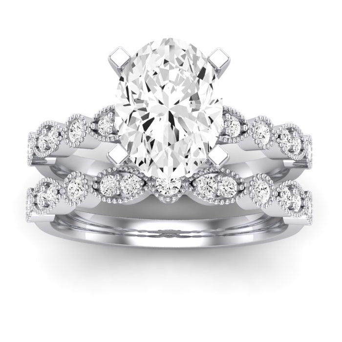 Marigold Moissanite Matching Band Only (does Not Include Engagement Ring) For Ring With Oval Center whitegold