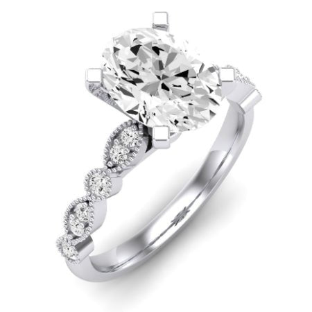 Marigold Moissanite Matching Band Only (does Not Include Engagement Ring) For Ring With Oval Center whitegold