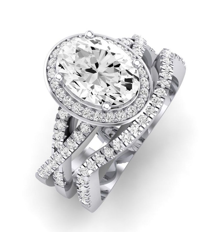 Moonflower Moissanite Matching Band Only ( Engagement Ring Not Included) For Ring With Oval Center whitegold