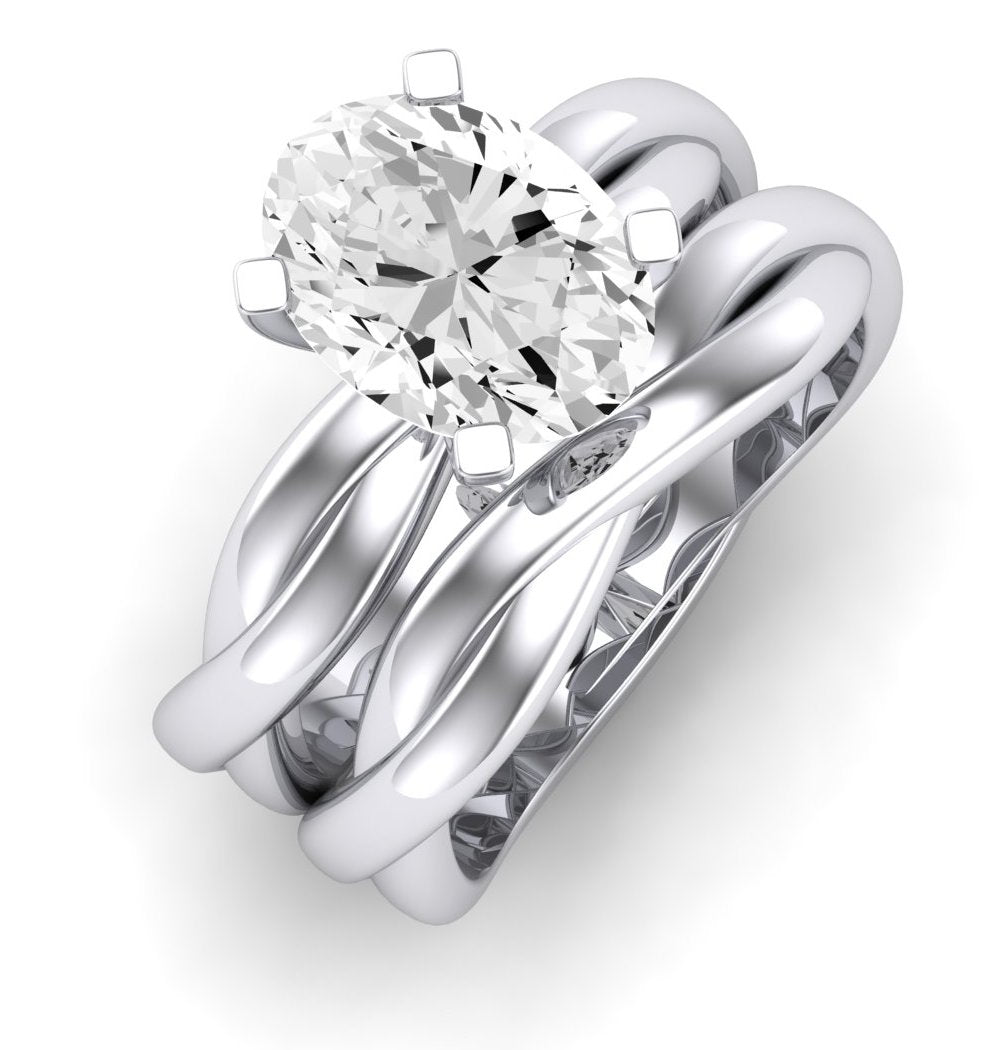 Baneberry Moissanite Matching Band Only (does Not Include Engagement Ring)  For Ring With Oval Center whitegold