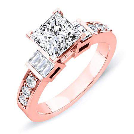 Daisy Moissanite Matching Band Only (engagement Ring Not Included) For Ring With Princess Center rosegold