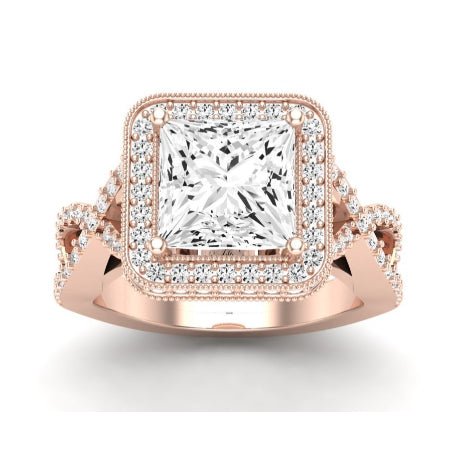 Clover Moissanite Matching Band Only ( Engagement Ring Not Included) For Ring With Princess Center rosegold