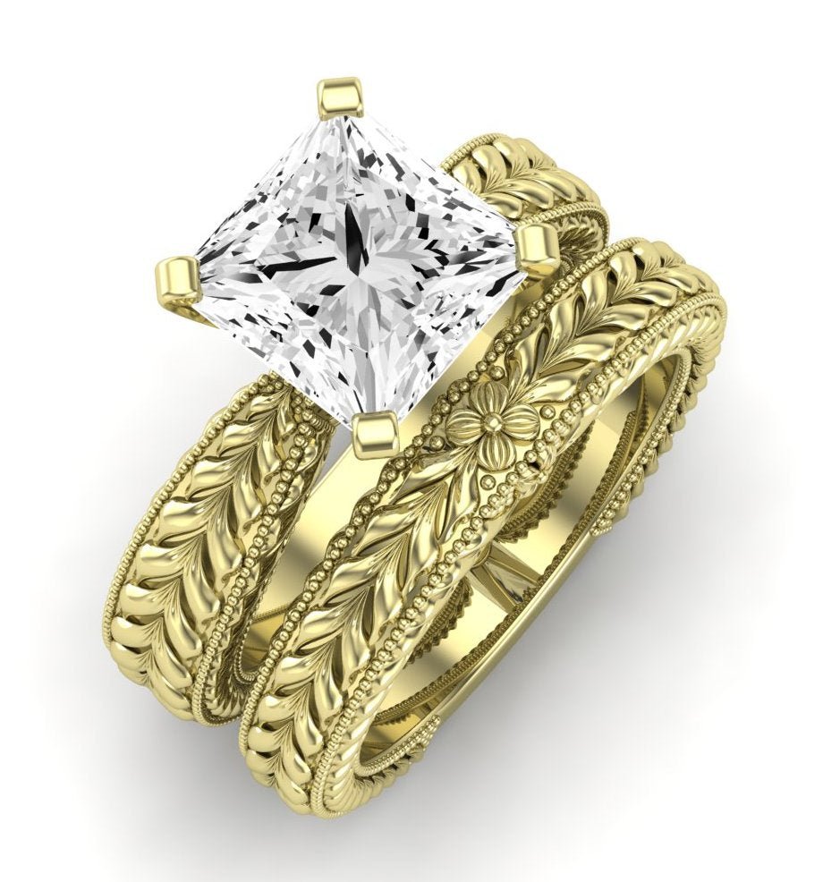 Azalea Moissanite Matching Band Only (does Not Include Engagement Ring) For Ring With Princess Center yellowgold