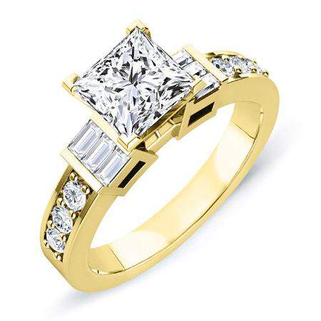 Daisy Moissanite Matching Band Only (engagement Ring Not Included) For Ring With Princess Center yellowgold