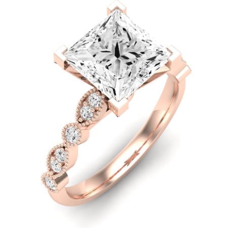 Marigold Moissanite Matching Band Only (does Not Include Engagement Ring) For Ring With Princess Center rosegold