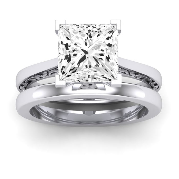 Astilbe Moissanite Matching Band Only (does Not Include Engagement Ring) For Ring With Princess Center whitegold