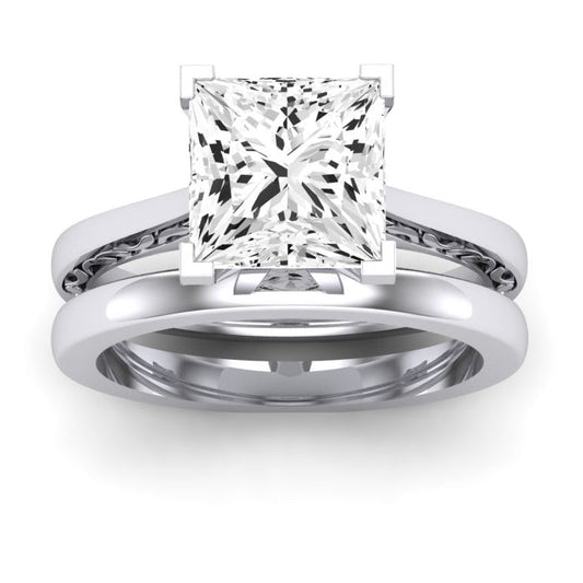 Astilbe Moissanite Matching Band Only (does Not Include Engagement Ring) For Ring With Princess Center whitegold