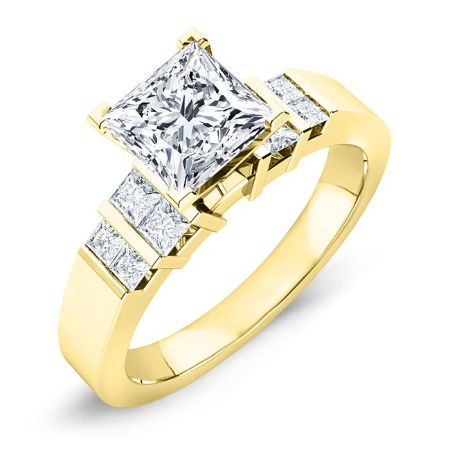 Carnation Moissanite Matching Band Only (engagement Ring Not Included) For Ring With Princess Center yellowgold