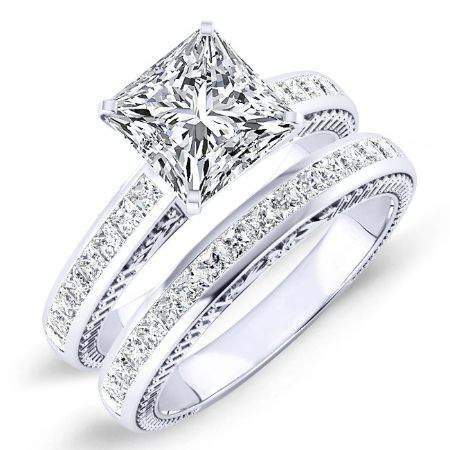 Peony Moissanite Matching Band Only (engagement Ring Not Included) For Ring With Princess Center whitegold