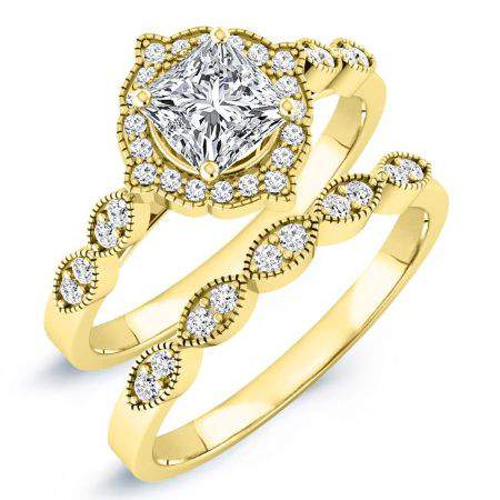 Petal Moissanite Matching Band Only (engagement Ring Not Included) For Ring With Princess Center yellowgold