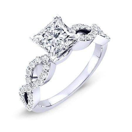 Camellia Moissanite Matching Band Only (engagement Ring Not Included) For Ring With Princess Center whitegold