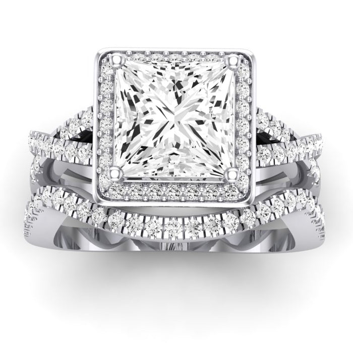 Moonflower Moissanite Matching Band Only ( Engagement Ring Not Included) For Ring With Princess Center whitegold