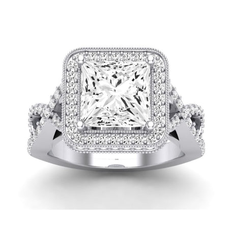 Clover Moissanite Matching Band Only ( Engagement Ring Not Included) For Ring With Princess Center whitegold