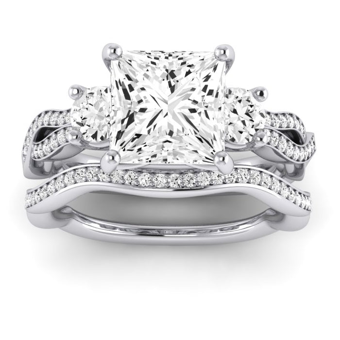 Bottlebrush Moissanite Matching Band Only (does Not Include Engagement Ring) For Ring With Princess Center whitegold