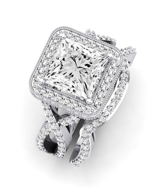 Clover Moissanite Matching Band Only ( Engagement Ring Not Included) For Ring With Princess Center whitegold