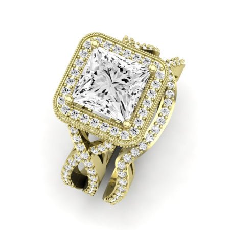 Clover Moissanite Matching Band Only ( Engagement Ring Not Included) For Ring With Princess Center yellowgold