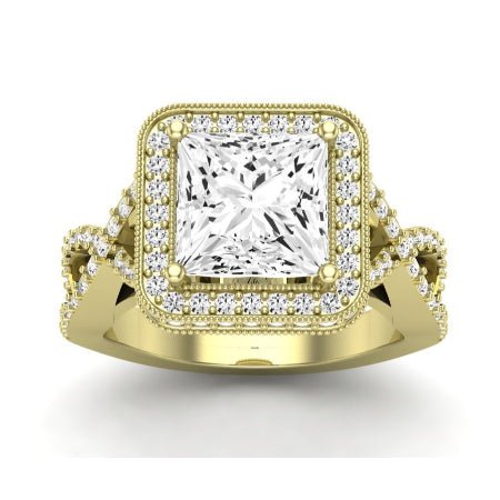 Clover Moissanite Matching Band Only ( Engagement Ring Not Included) For Ring With Princess Center yellowgold