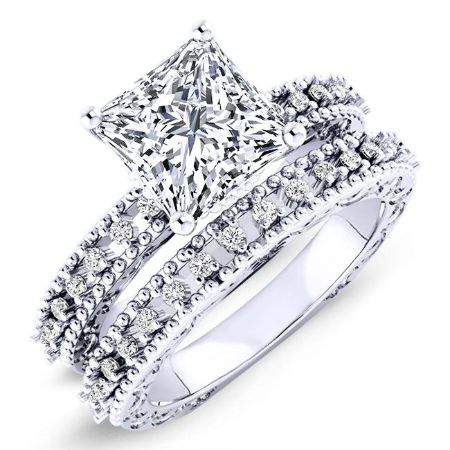 Carmel Moissanite Matching Band Only (engagement Ring Not Included) For Ring With Princess Center whitegold