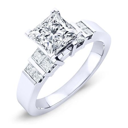 Carnation Moissanite Matching Band Only (engagement Ring Not Included) For Ring With Princess Center whitegold