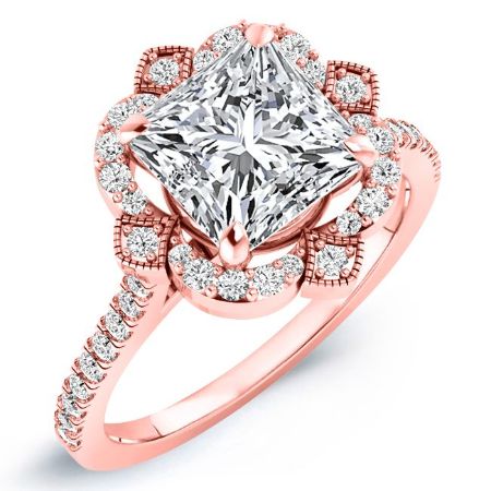 Rockrose Moissanite Matching Band Only (engagement Ring Not Included) For Ring With Princess Center rosegold