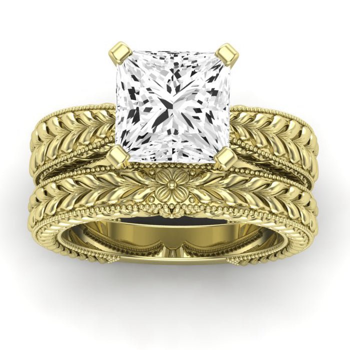 Azalea Moissanite Matching Band Only (does Not Include Engagement Ring) For Ring With Princess Center yellowgold