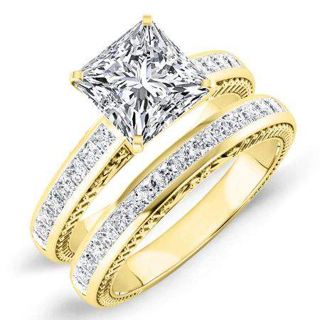 Peony Moissanite Matching Band Only (engagement Ring Not Included) For Ring With Princess Center yellowgold