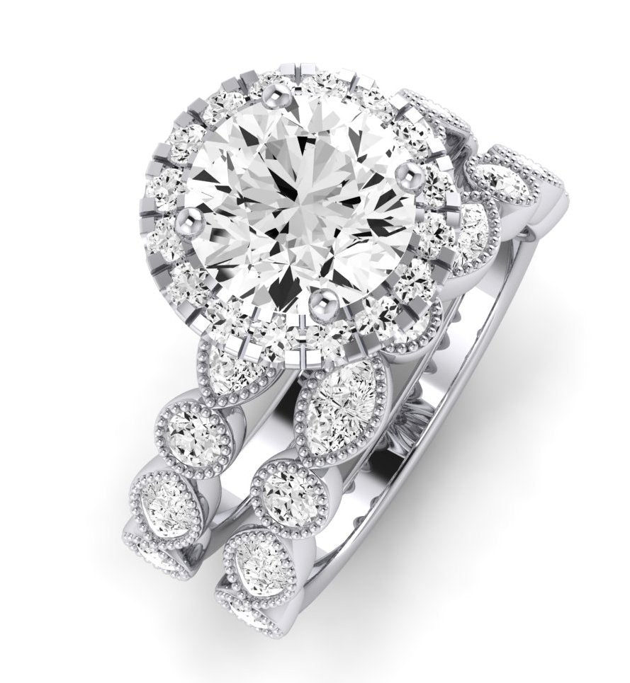 Aubretia Moissanite Matching Band Only (does Not Include Engagement Ring) For Ring With Round Center whitegold