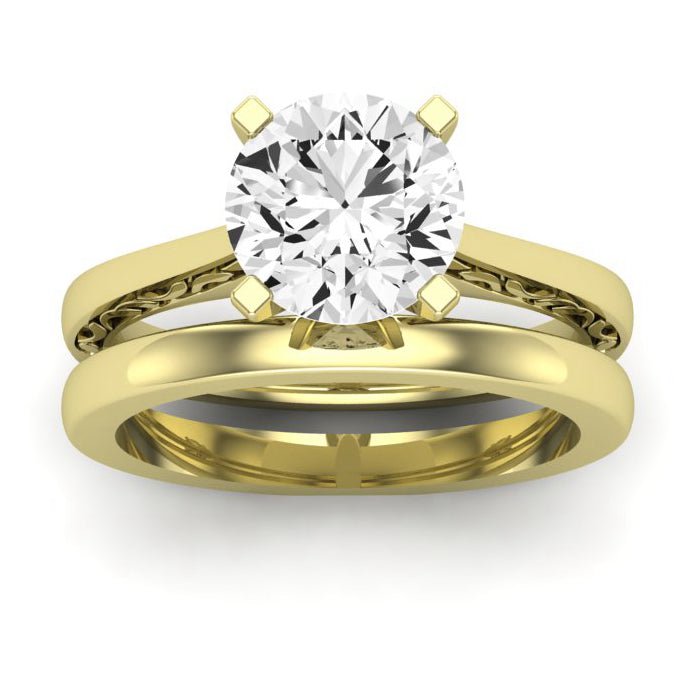 Astilbe Moissanite Matching Band Only (does Not Include Engagement Ring) For Ring With Round Center yellowgold