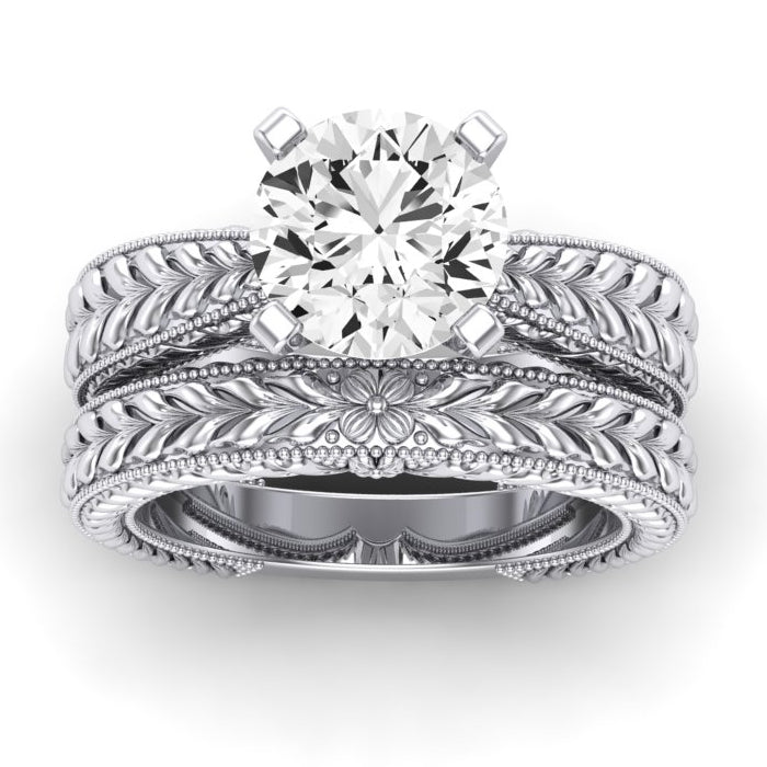 Azalea Moissanite Matching Band Only (does Not Include Engagement Ring) For Ring With Round Center whitegold