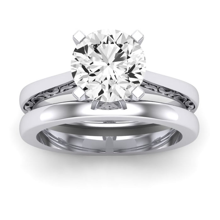 Astilbe Moissanite Matching Band Only (does Not Include Engagement Ring) For Ring With Round Center whitegold