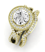 Clover Moissanite Matching Band Only ( Engagement Ring Not Included)  For Ring With Round Center yellowgold