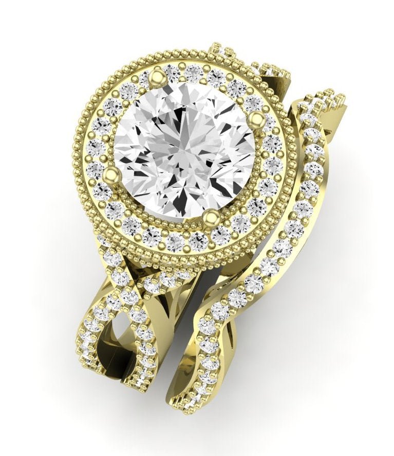 Clover Moissanite Matching Band Only ( Engagement Ring Not Included)  For Ring With Round Center yellowgold