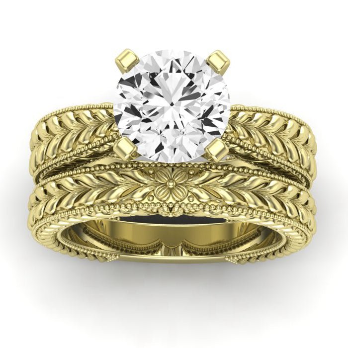 Azalea Moissanite Matching Band Only (does Not Include Engagement Ring) For Ring With Round Center yellowgold