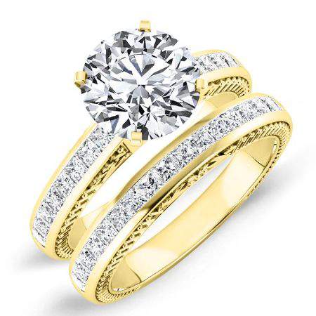 Peony Moissanite Matching Band Only (engagement Ring Not Included) For Ring With Round Center yellowgold