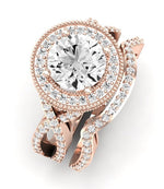 Clover Moissanite Matching Band Only ( Engagement Ring Not Included)  For Ring With Round Center rosegold