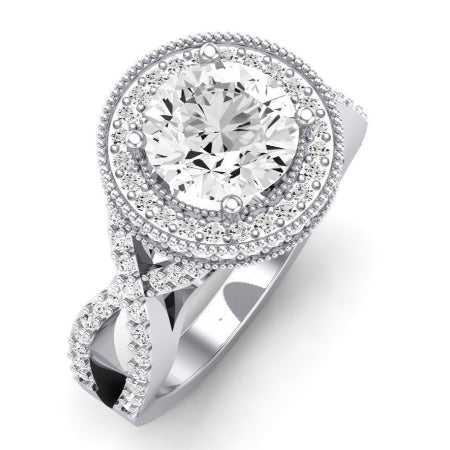 Clover Moissanite Matching Band Only ( Engagement Ring Not Included)  For Ring With Round Center whitegold