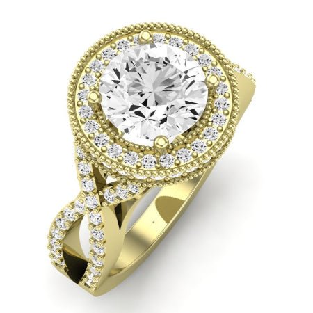 Clover Moissanite Matching Band Only ( Engagement Ring Not Included)  For Ring With Round Center yellowgold